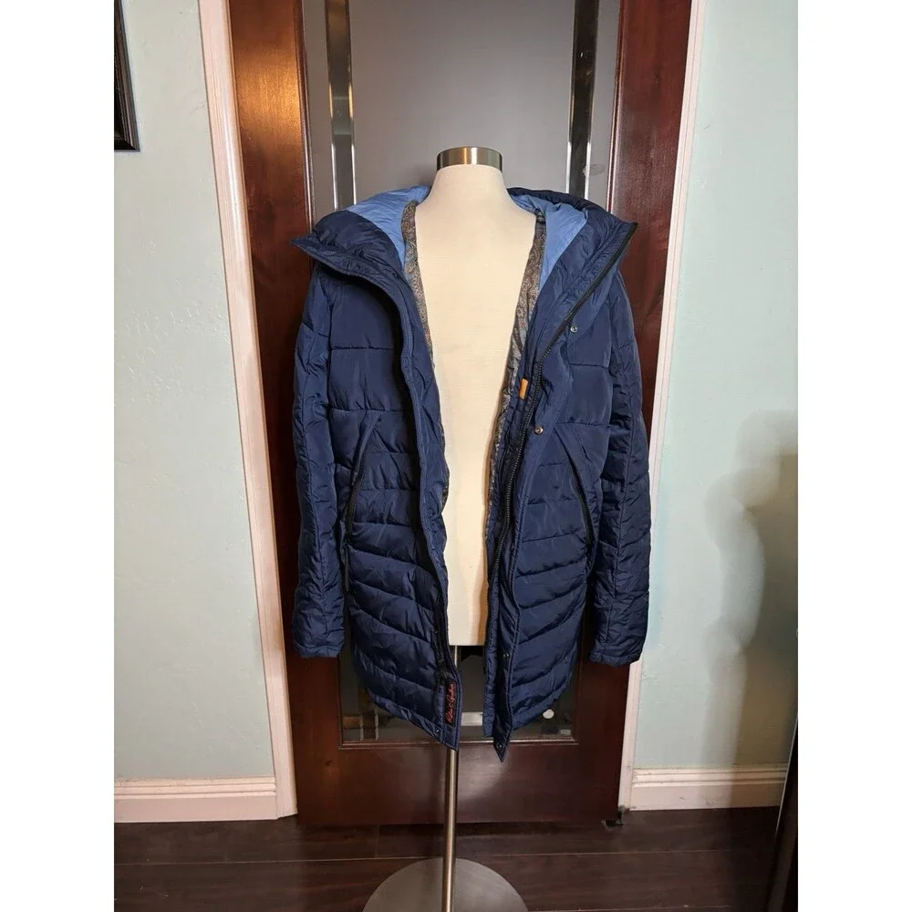 LUXURY Designer Robert Graham Blue Quilted Parka Puffer Jacket Sz Small $498